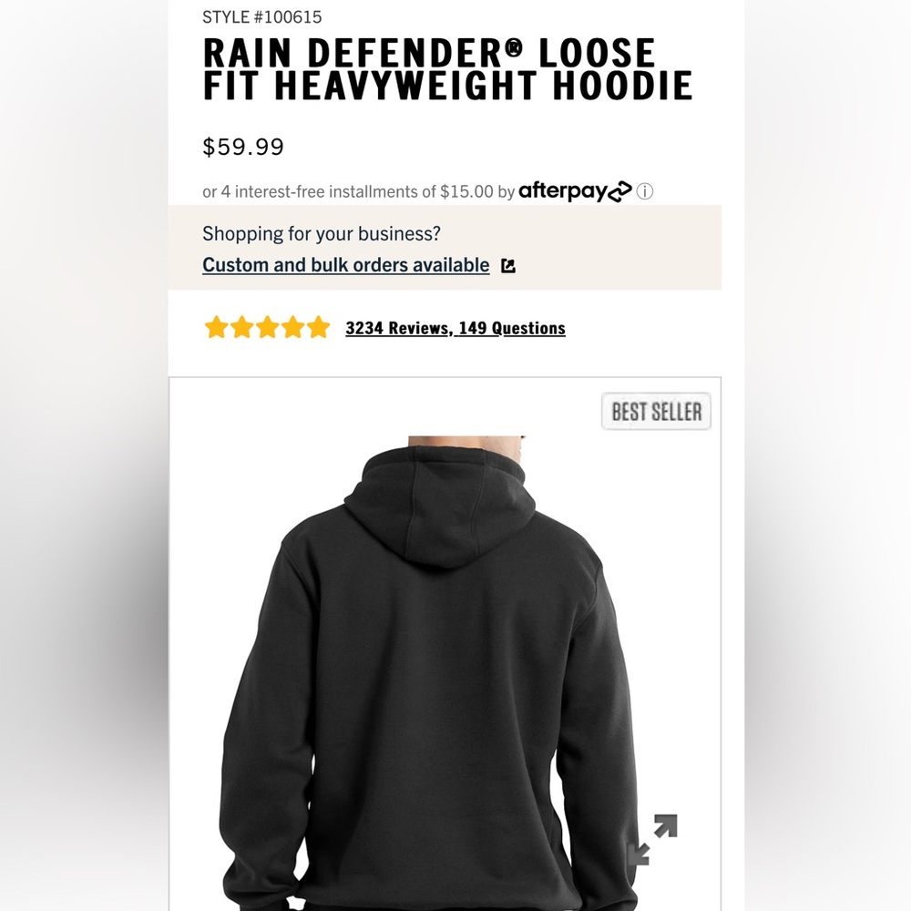 Carhartt Men’s Medium Black Pullover Rain Defender hoodie
